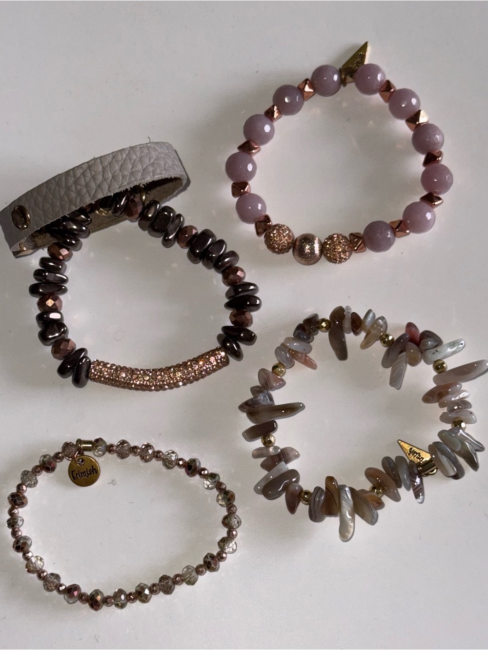Erimish Pink Beaded Stretch Bracelet Collection Stack
